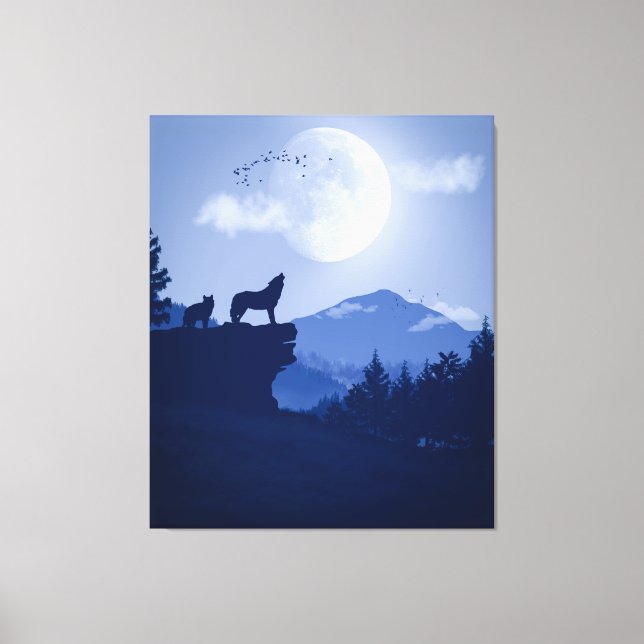 2D Howling wolf landscape Canvas Print (Front)