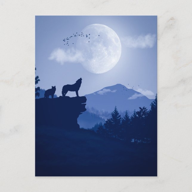 2D Howling wolf landscape Postcard (Front)