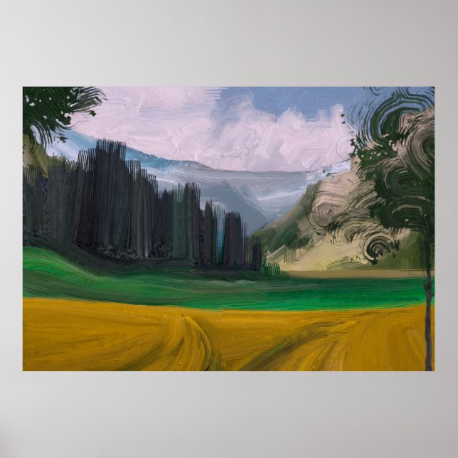 2d illustration. Oil painting landscape art. Rural Poster (Front)