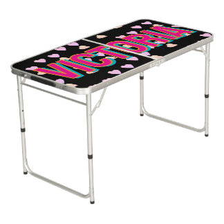 2D Retro Colorful Lettering Floating Hearts Beer Pong Table