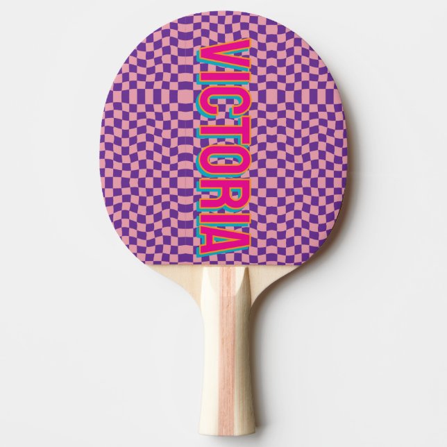 2D Retro Colorful Lettering Name Ping Pong Paddle (Front)