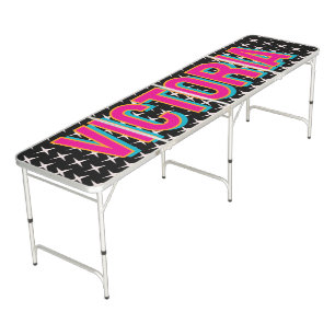 2D Retro Stars Pink Blue Name Beer Pong Table