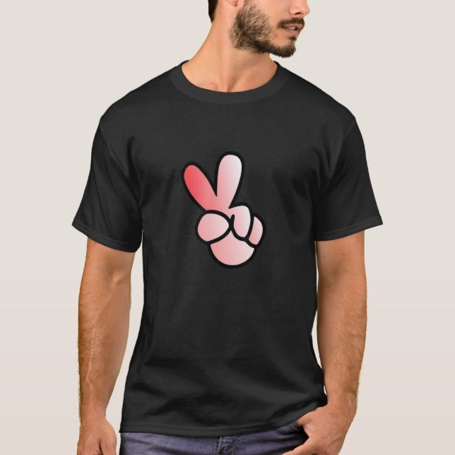 2d V Hand Sign Peace And Victory Sign T-Shirt (Front)