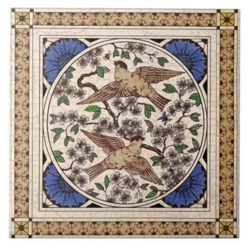 2die4 Victorian Birds Blossoms  Bugs Reproduction Ceramic Tile