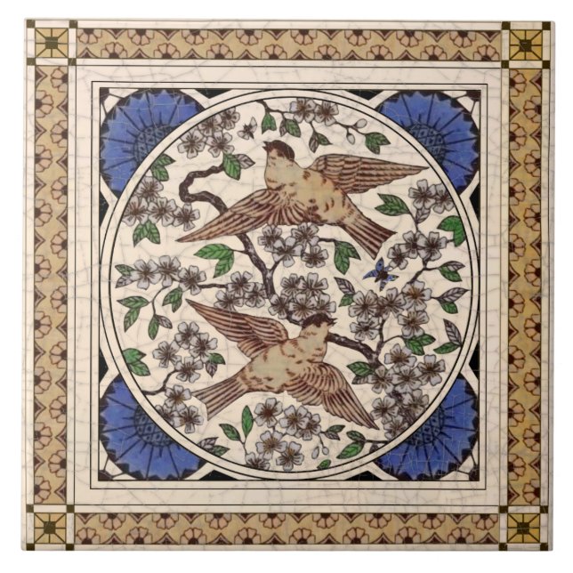 2die4 Victorian Birds Blossoms & Bugs Reproduction Ceramic Tile (Front)