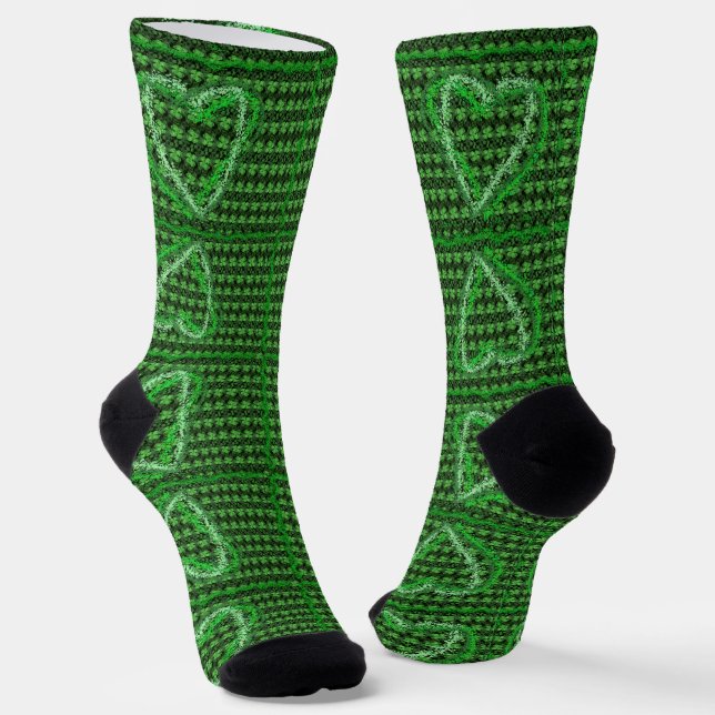 2Four-leaf Clover Heart Pattern St Patrick's Day 2 Socks (Angled)