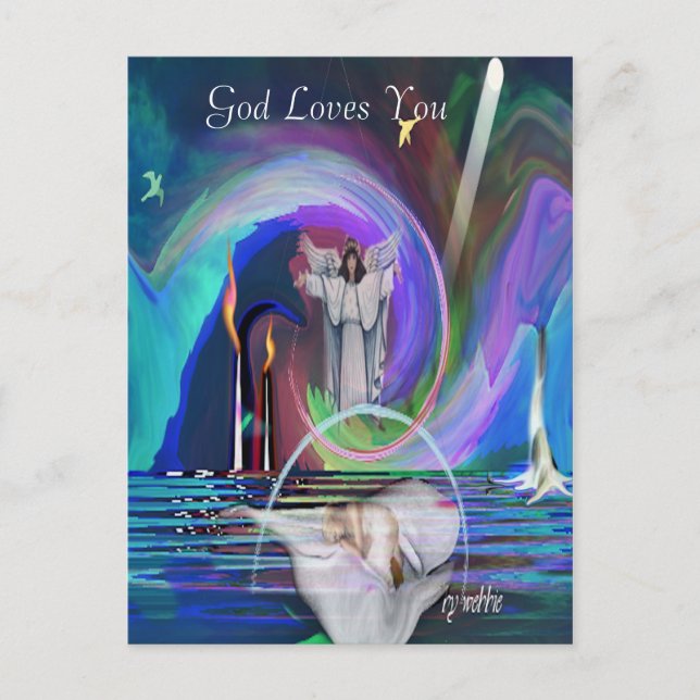 2GodIsNoFantasybywebbie, God Loves You Postcard (Front)
