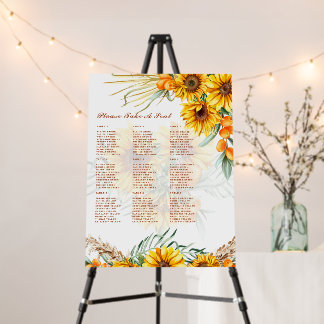 2in1 Boho Sunflowers Roses Wedding Seating Photo F Foam Board
