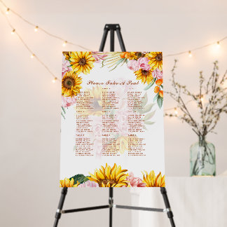 2in1 Boho Sunflowers Roses Wedding Seating Photo Foam Board