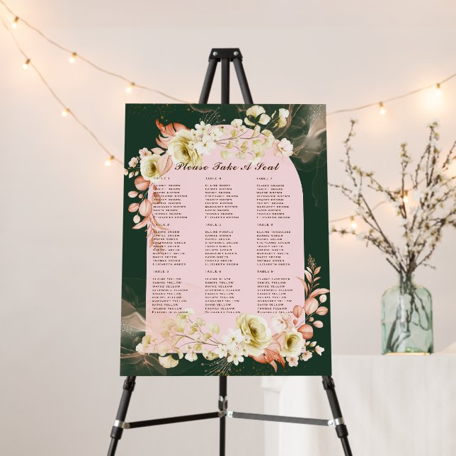 2in1 Emerald Green Seating Chart Wedding PHOTO Foa Foam Board (In Situ (Stand))