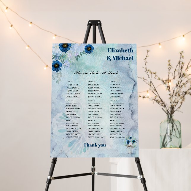 2in1 PHOTO SEATING CHART - Dusty Blue Floral Foam Board (In Situ (Stand))