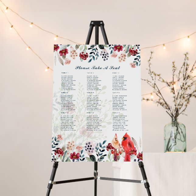 2in1 Red Cardinals Wedding Seating Photo Foam Board (In Situ (Stand))
