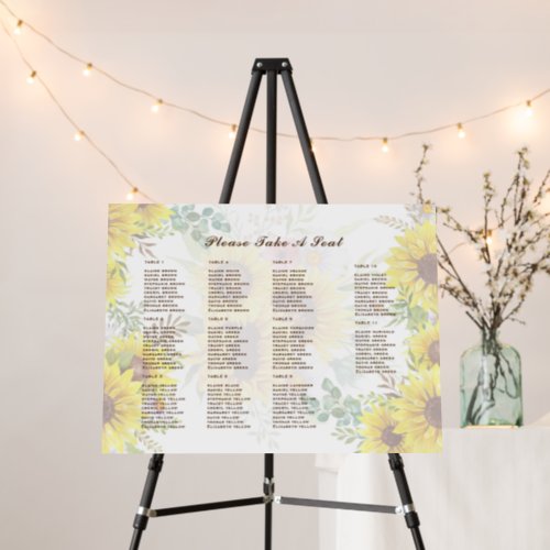 2in1 Rustic Sunflowers Seating Chart Wedding PHOTO Foam Board