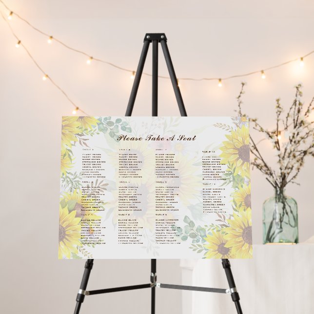 2in1 Rustic Sunflowers Seating Chart Wedding PHOTO Foam Board (In Situ (Stand))