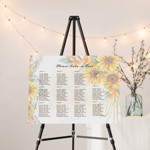 2in1 Rustic Sunflowers Seating Chart Wedding PHOTO Foam Board