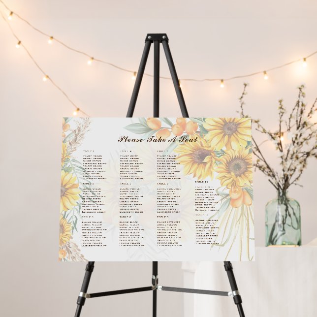 2in1 Rustic Sunflowers Seating Chart Wedding PHOTO Foam Board (In Situ (Stand))