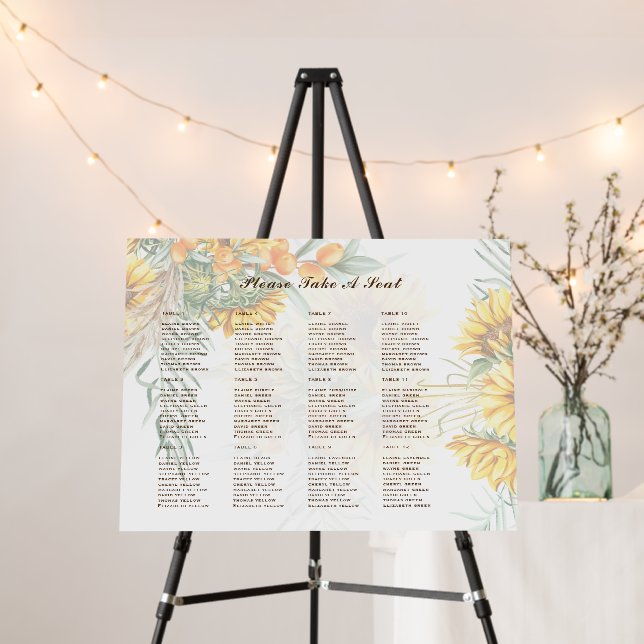 2in1 Rustic Sunflowers Seating Chart Wedding PHOTO Foam Board (In Situ (Stand))