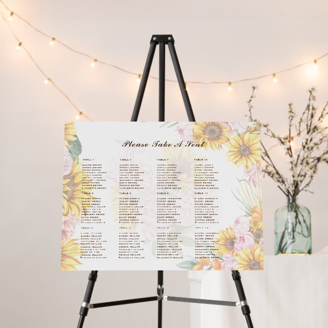 2in1 Rustic Sunflowers Seating Chart Wedding PHOTO Foam Board (In Situ (Stand))