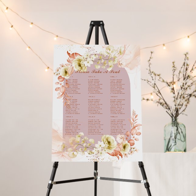 2in1 Terracotta Pink Seating Chart Wedding PHOTO Foam Board (In Situ (Stand))