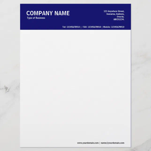 2in Color Header - Dark Blue Letterhead | Zazzle