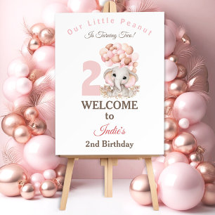 2nd 3rd Birthday Girl Cute Elephant Pink Welcome Foam Board