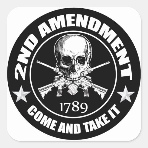 2nd Amendment Come And Take It Skull And ARs Square Sticker