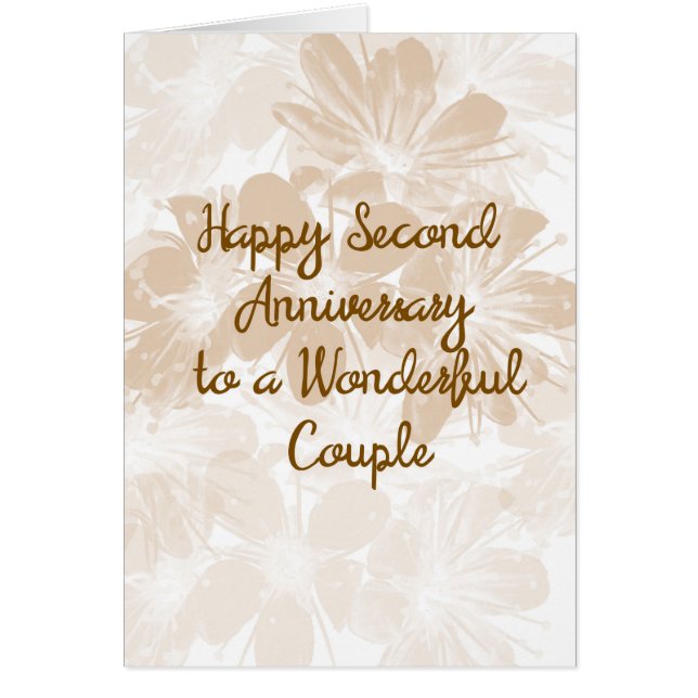 2nd Anniversary Card, Tan Flowers (Front)