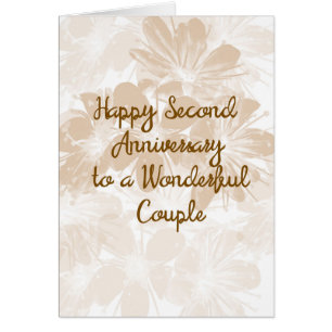 2nd Anniversary Card, Tan Flowers Cards