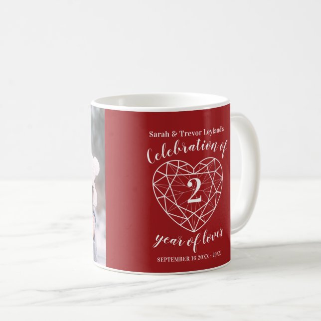 2nd anniversary garnet dark red heart custom photo coffee mug (Front Right)