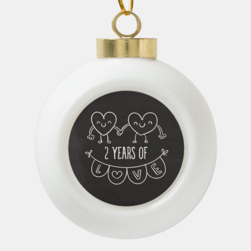 2nd Anniversary Gift For Her Chalk Hearts Hand Dra Ceramic Ball Christmas Ornament
