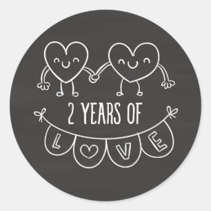 2nd Anniversary Gift For Her Chalk Hearts Hand Dra Classic Round Sticker