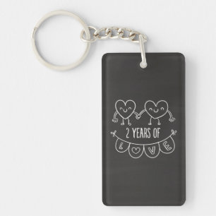 2nd Anniversary Gift For Her Chalk Hearts Hand Dra Keychain