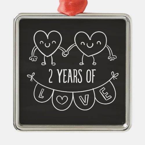2nd Anniversary Gift For Her Chalk Hearts Hand Dra Metal Ornament