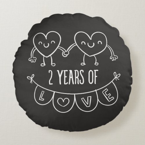 2nd Anniversary Gift For Her Chalk Hearts Hand Dra Round Pillow