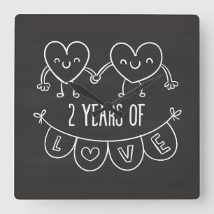2nd Anniversary Gift For Her Chalk Hearts Hand Dra Square Wall Clock