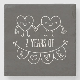 2nd Anniversary Gift For Her Chalk Hearts Hand Dra Stone Coaster
