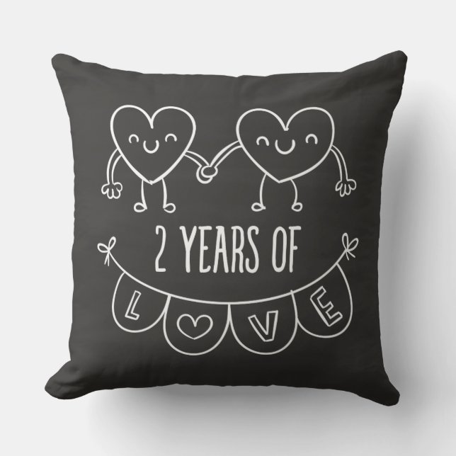 2nd Anniversary Gift For Her Chalk Hearts Hand Dra Throw Pillow (Front)