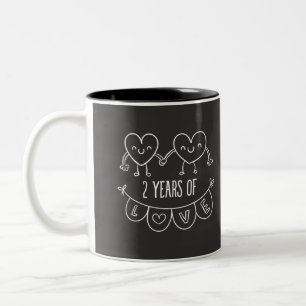 2nd Anniversary Gift For Her Chalk Hearts Hand Dra Two-Tone Coffee Mug