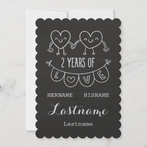 2nd Anniversary Gift For Her Chalk Personalized Card