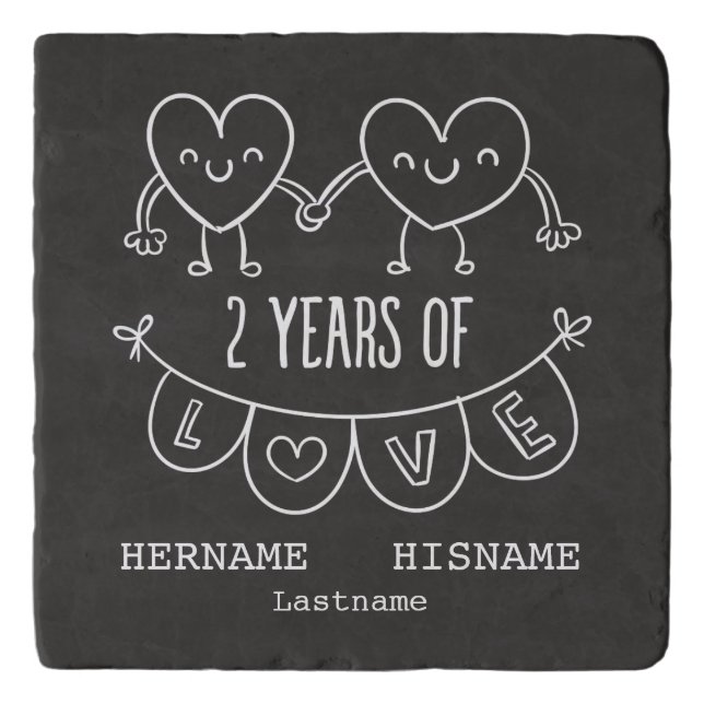 2nd Anniversary Gift For Her Chalk Personalized Trivet (Front)