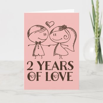 2nd Anniversary Hand Drawn Couple Greeting Card by MainstreetShirt at Zazzle