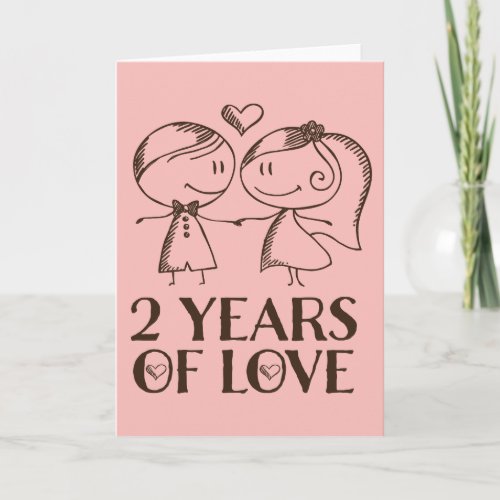 2nd Anniversary Hand Drawn Couple Greeting Card