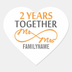2nd Anniversary Mr. & Mrs Infinity Personalized Heart Sticker