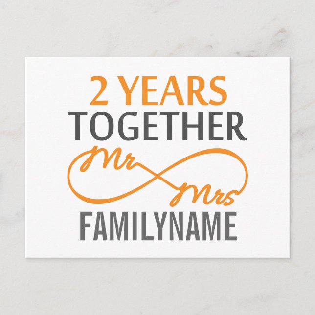 2nd Anniversary Mr. & Mrs Infinity Personalized Postcard (Front)