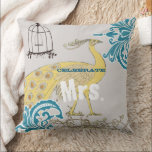 2nd Anniversary Teal Yellow Coral Damask Birdcage Throw Pillow<br><div class="desc">You Personalize this Whimsical Yellow & Coral Tangerine Tango Peacock Gray Green Copper Teal Blue Brown Earthy Hues Vintage Birdcage Pillow to say anything you like or use the existing Mrs. for the Bride (Wedding Reception or Newlywed Gift) Wife (2nd Anniversary Gift) or buy two one Mrs. and one Mr....</div>