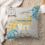 2nd Anniversary Teal Yellow Coral Damask Birdcage Throw Pillow<br><div class="desc">You Personalize this Whimsical Yellow & Coral Tangerine Tango Peacock Gray Green Copper Teal Blue Brown Earthy Hues Vintage Birdcage Pillow to say anything you like or use the existing Mrs. for the Bride (Wedding Reception or Newlywed Gift) Wife (2nd Anniversary Gift) or buy two one Mrs. and one Mr....</div>