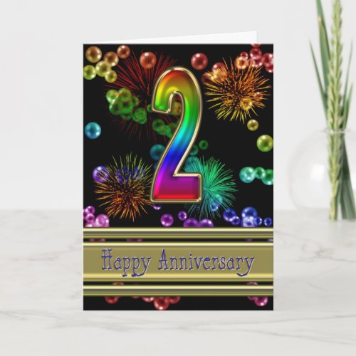 2nd anniversary with fireworks and bubbles card