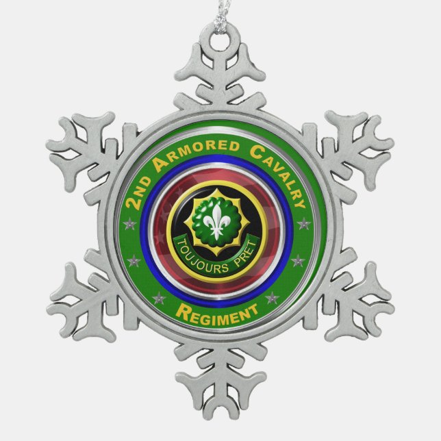 2nd Armored Cavalry Christmas Snowflake Pewter Christmas Ornament (Front)