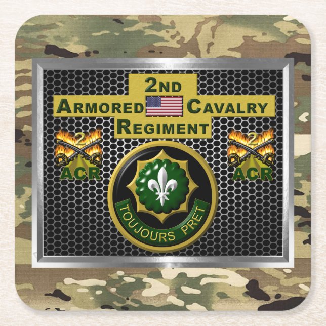 2nd Armored Cavalry Regiment “Always Ready” Square Paper Coaster (Front)