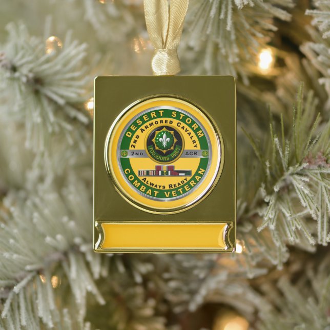 2nd Armored Cavalry Regiment Desert Storm Veteran  Gold Plated Banner Ornament (Tree)